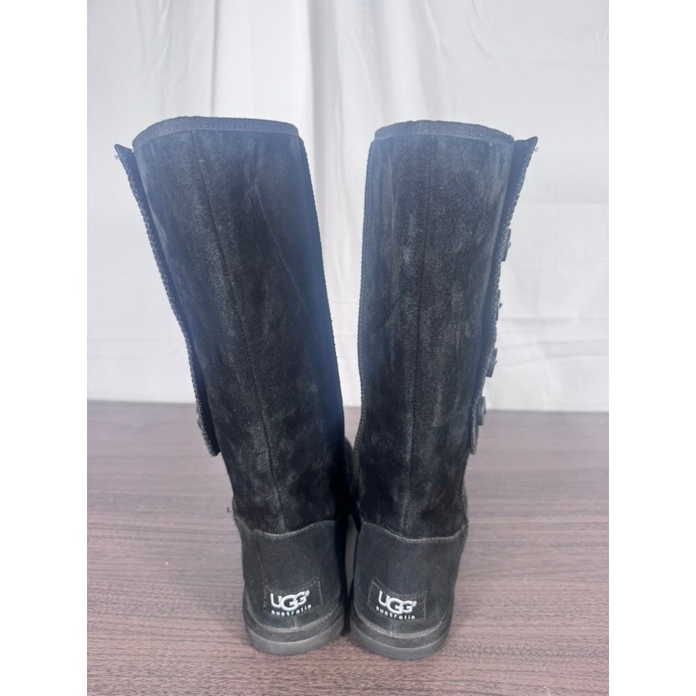 UGG Australia Tall 5-Button Black Suede Boots Women's Shearling Lined Boots - Picture 4 of 11